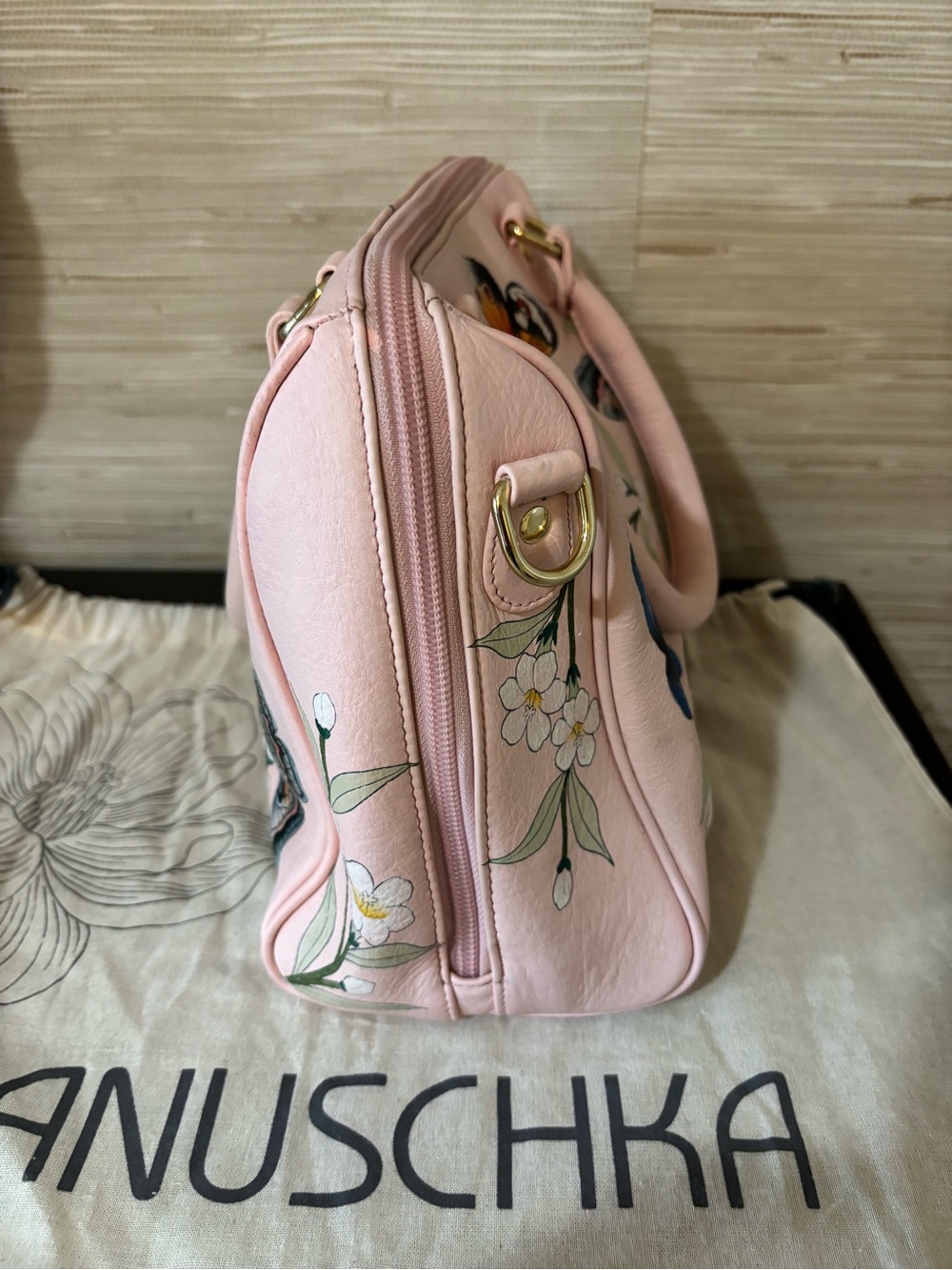 Anuschka Pink Hand-Painted Floral & Butterfly Satchel - Picture 5 of 12